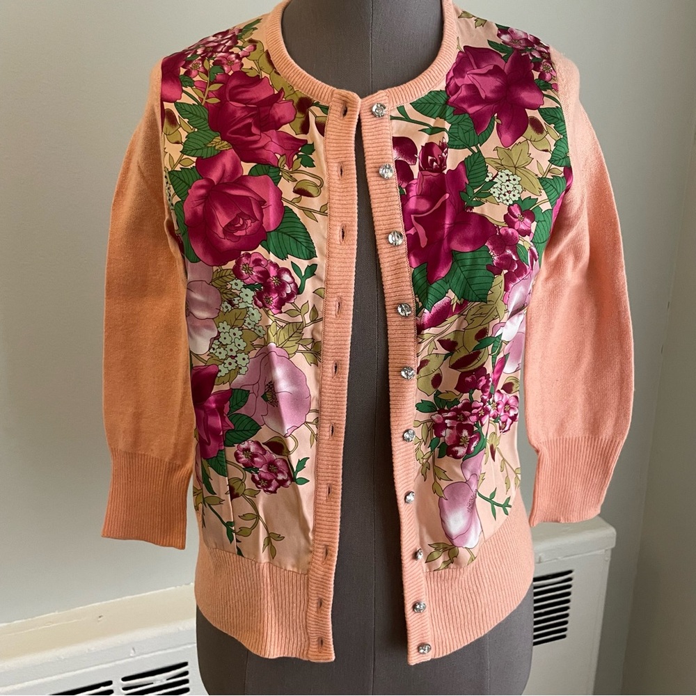 Tracy Reese Vibrant Floral Cardigan with crystal buttons